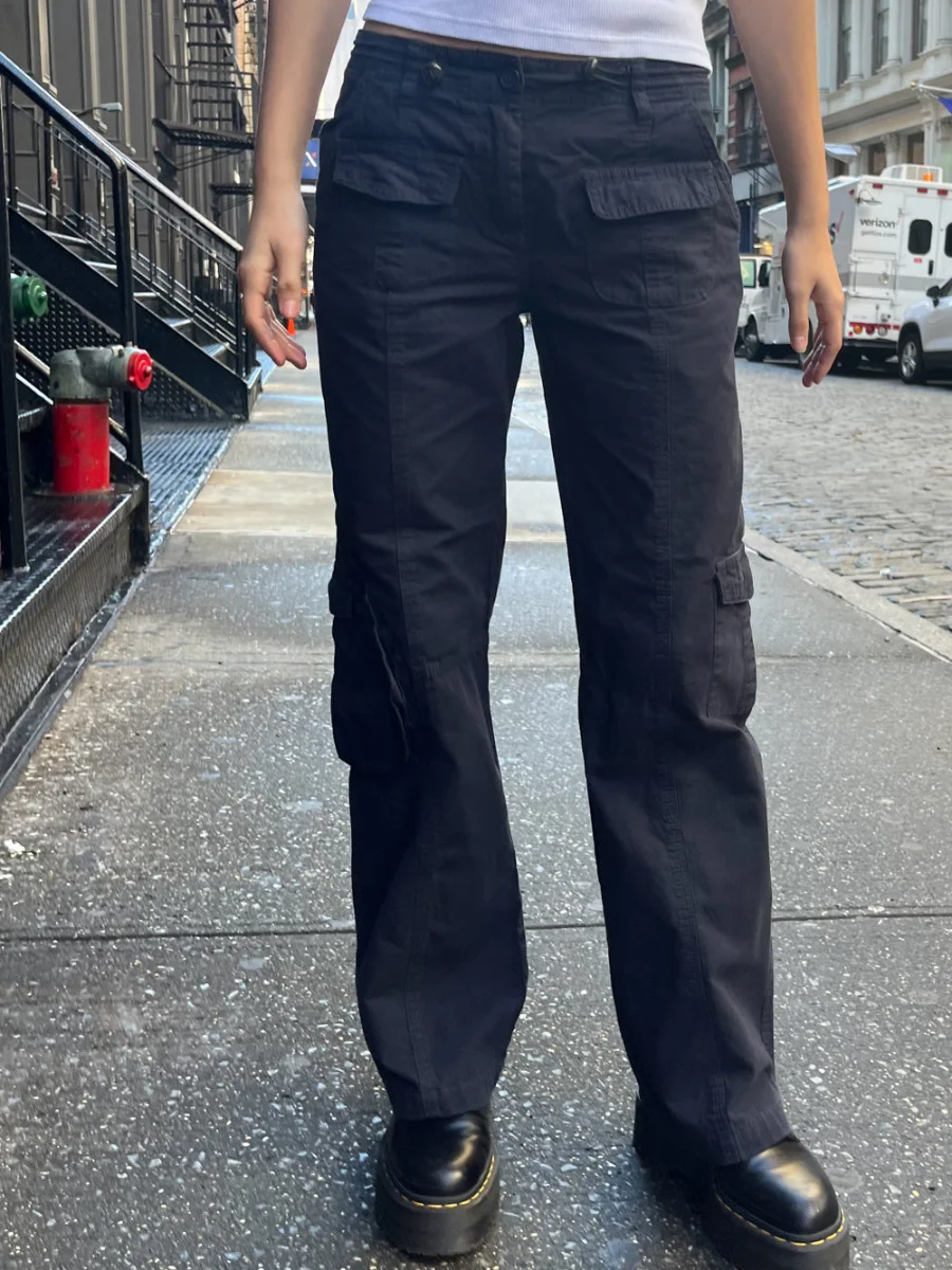 Брюки-карго Женские однотонные с эластичной завышенной талией и карманами