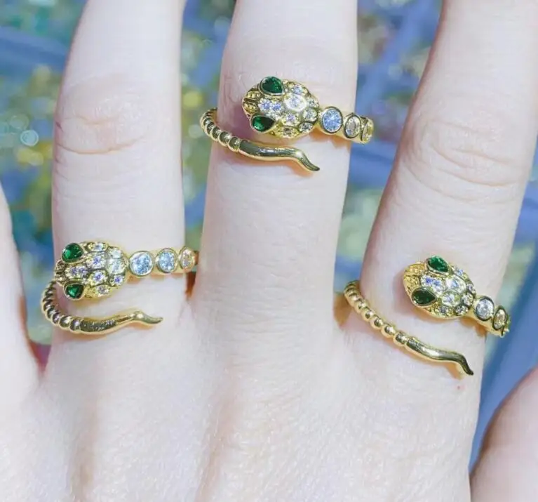 

1 шт. модные золотые кольца в виде змеи для женщин и девушек регулируемые Изысканные Эмалевые блестящие кольца на палец с кубическим циркони...