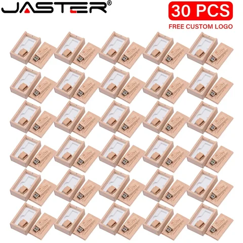 JASTER 30 шт./лот деревянные флэш-накопители USB 2.0 128 ГБ бесплатный логотип 64 ГБ флэш-накопитель с коробкой Memory Stick 32 ГБ 16 ГБ бизнес-подарок U-диск