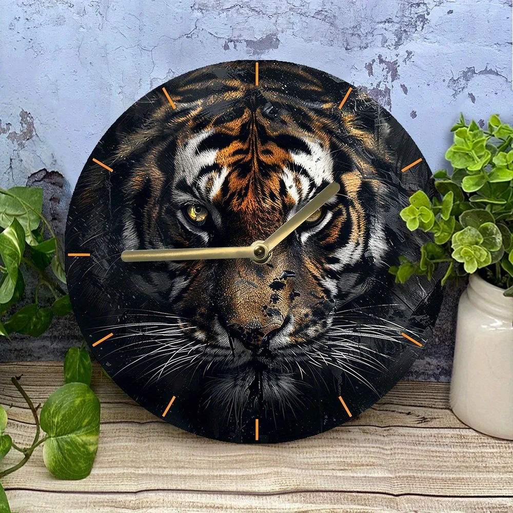 Тихие настенные часы с тигровым рисунком 8x8 дюймов из алюминия самодельные