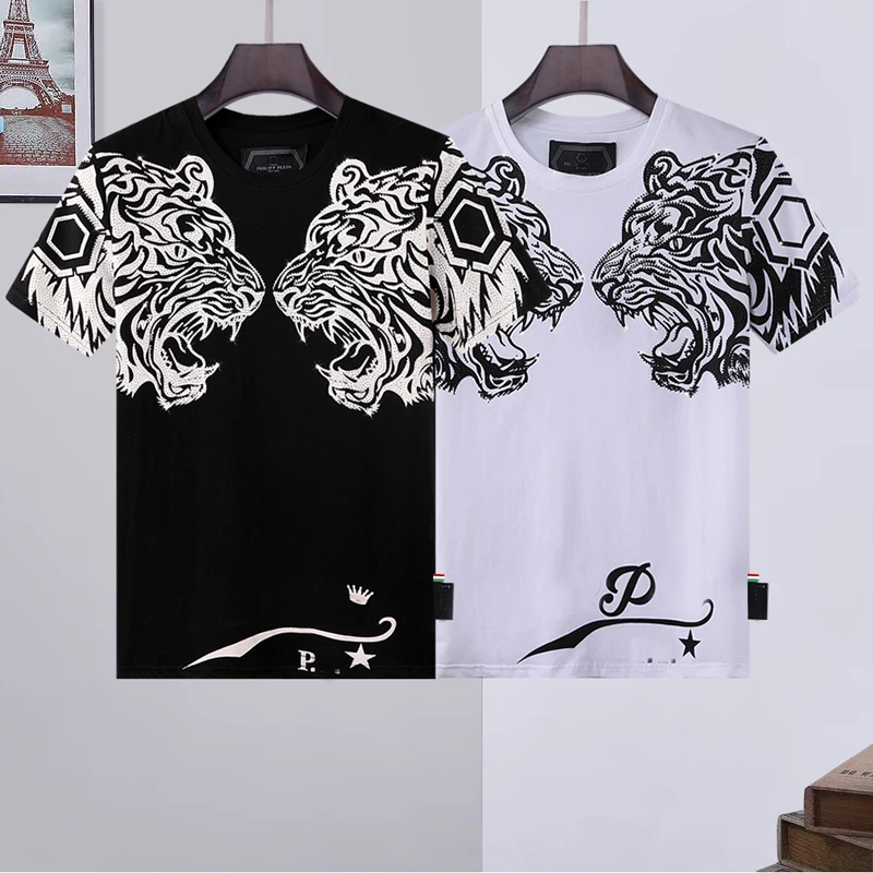 

2022SS short plein sleeve t-shirt men's fashion double tiger head hot drilling cotton PP European and American fashion top tee
