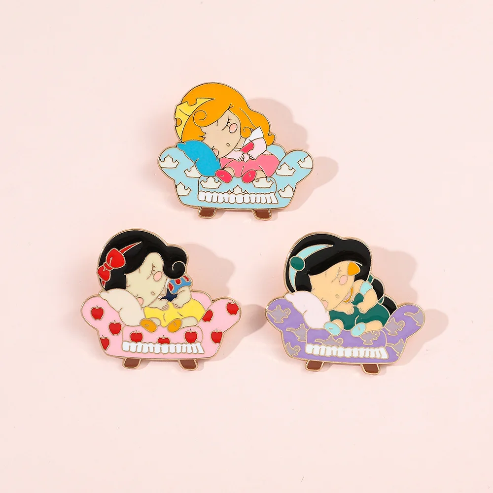 

Snow White Disney Cute Enamel Pin Brooch Badge Anime Jewelry Jasmine Sleeping Beauty Lapel Pins Bag Clothes Accessorie Kids Gift