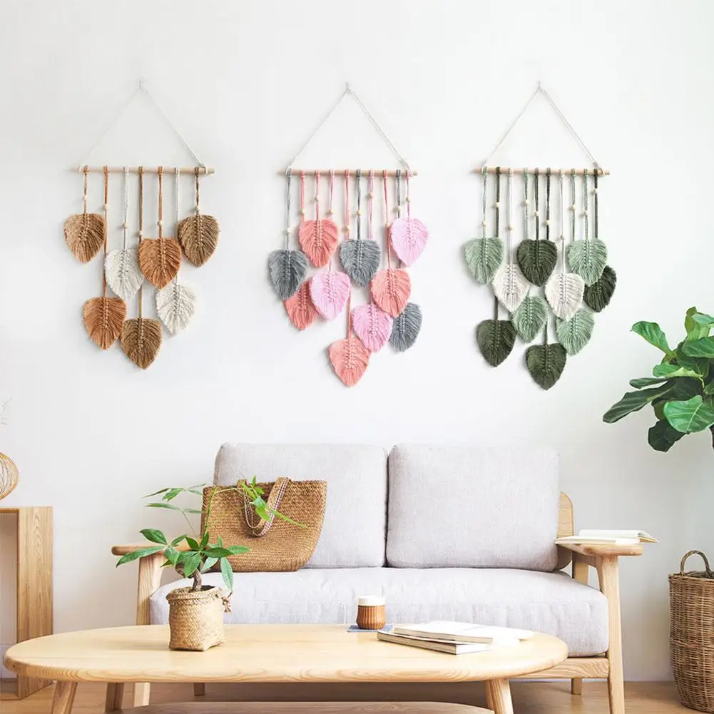 

2023 Wall Hanging Boho Woven Wall Tapestry Leave Tassels Ornaments Handmade Decoration Art Wedding Living Gift Home Room Q6M8