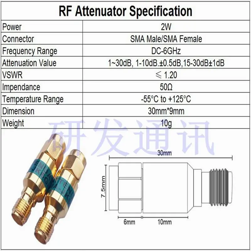 Золото 2 Вт DC 0-6 ГГц фотоповоротный женский аттенюатор 1-30 дБ