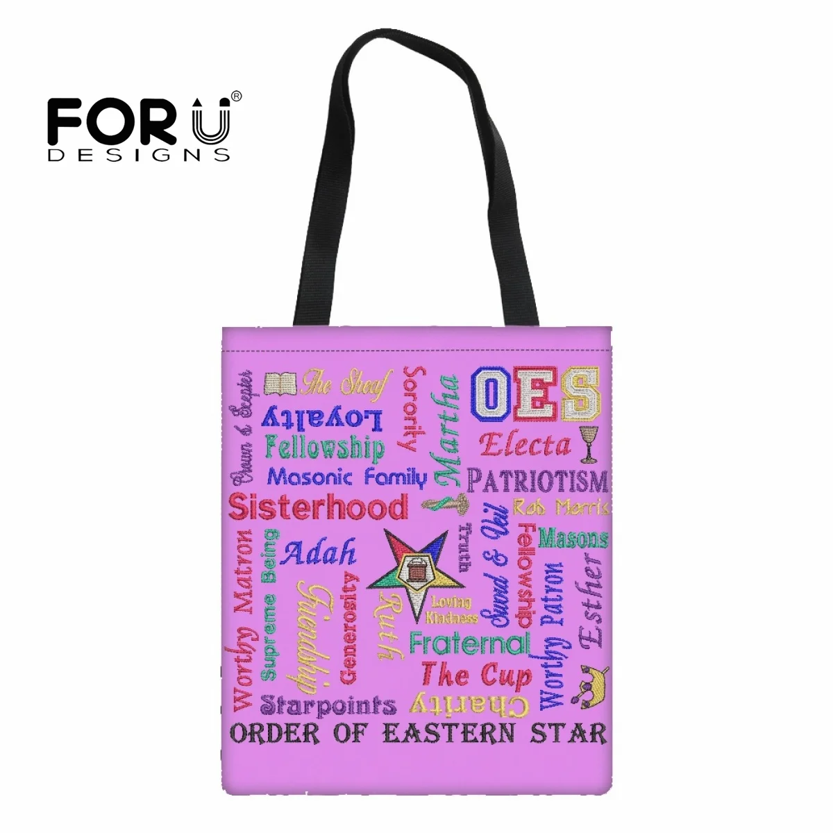

FORUDESIGNS Canvas Shopping Bags Order of The Eastern Star Reusable Foldable Shoulder Bag Women Handbag Tote Cotton Student