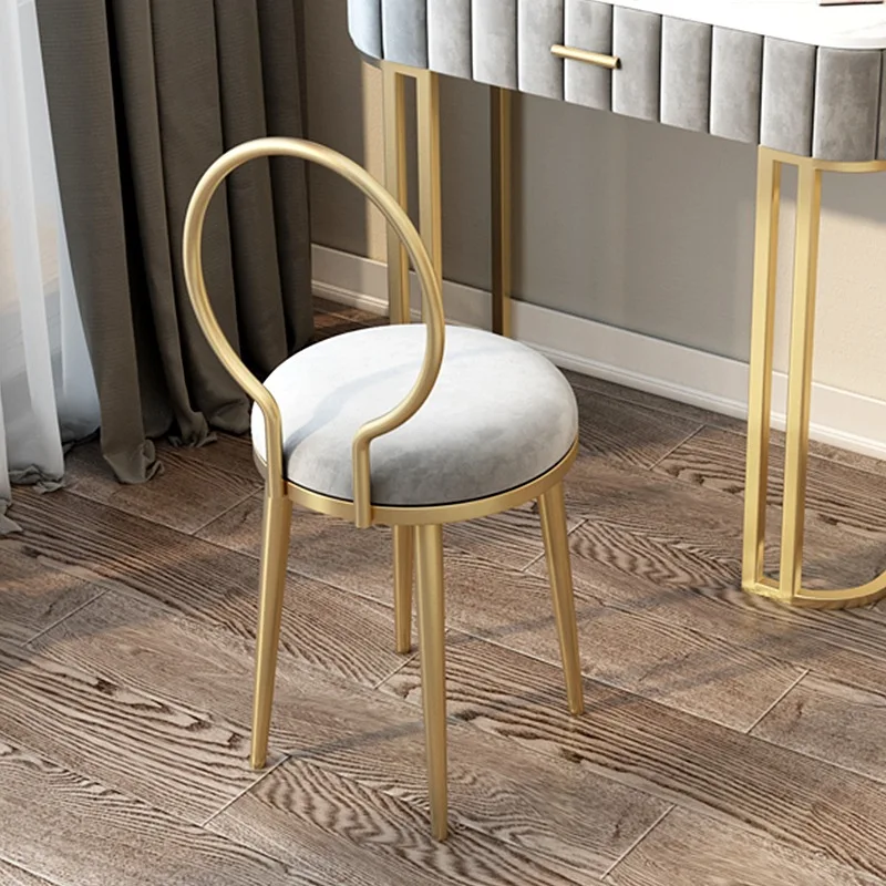 

Light Luxury Metal Round Stool Back Dining Cloth Art Sofa Stool Dressing Stool Makeup Chair Learning Stool Simple Lamp Chair