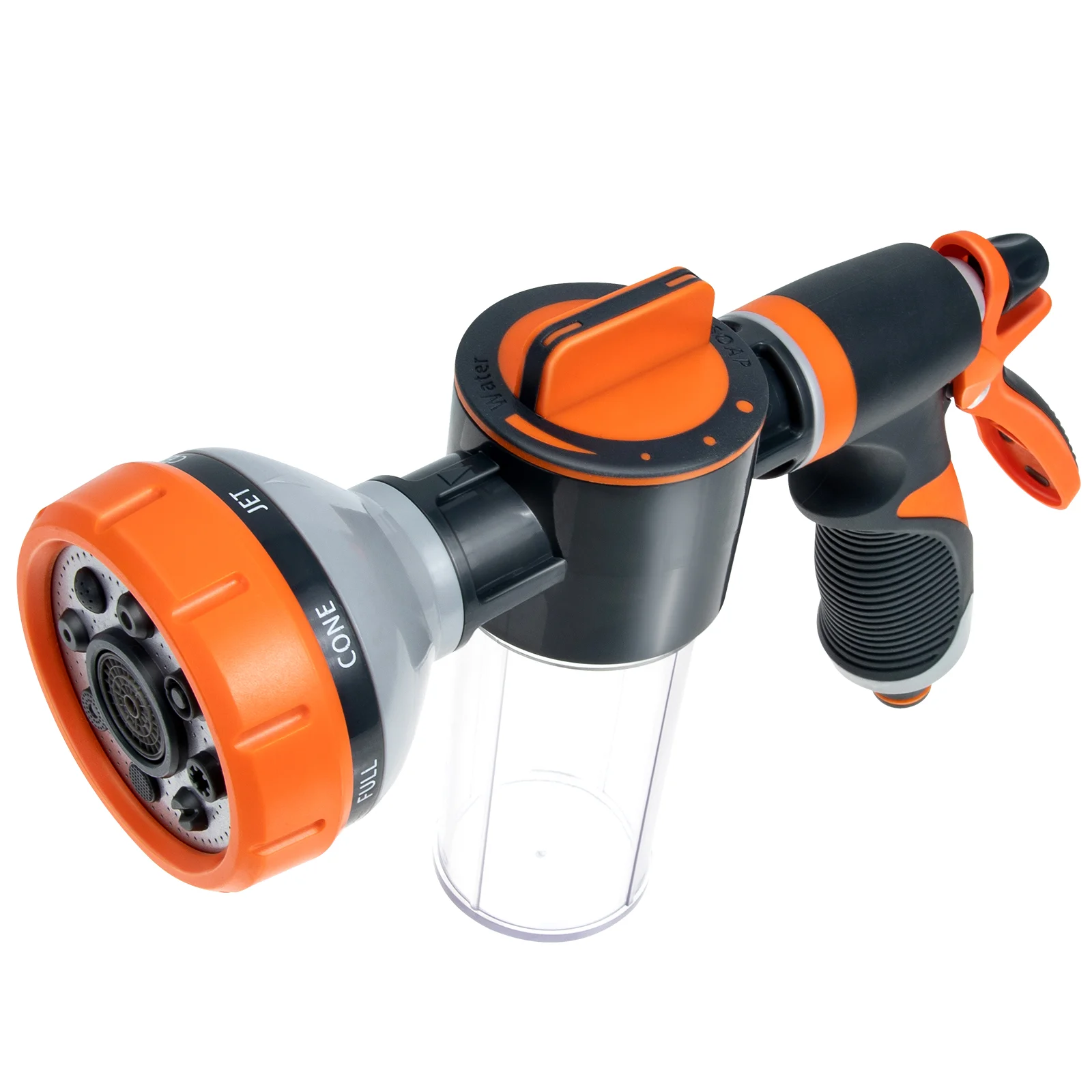 

Garden Hose Nozzle with Soap Dispenser Bottle Adjustable Hose Spray Nozzle