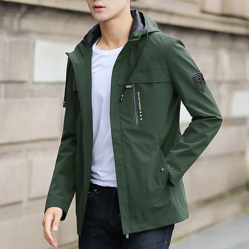 

Spring Autumn Men Hooded Jacket Male Outwear Thin Windbreaker Jacket Men Fashion Casual Zipper Coat Trendy Men's Clothing 5XL