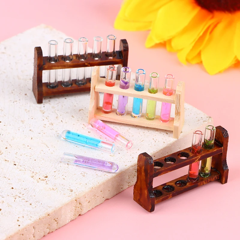 

1Set 1:12 Dollhouse Miniature Laboratory Tool Color Test Tube Rack Set Chemistry School Scene Toy Doll House Accessories