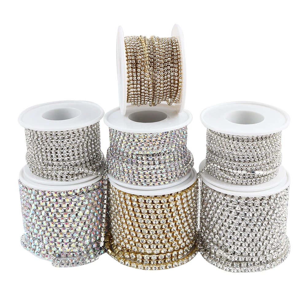 

wholesale 10 yards SS6-SS16 Glitter Rhinestone Chain Sew-On Rhinestone Rope Chains Diamond Trimmings For Garment Accessories