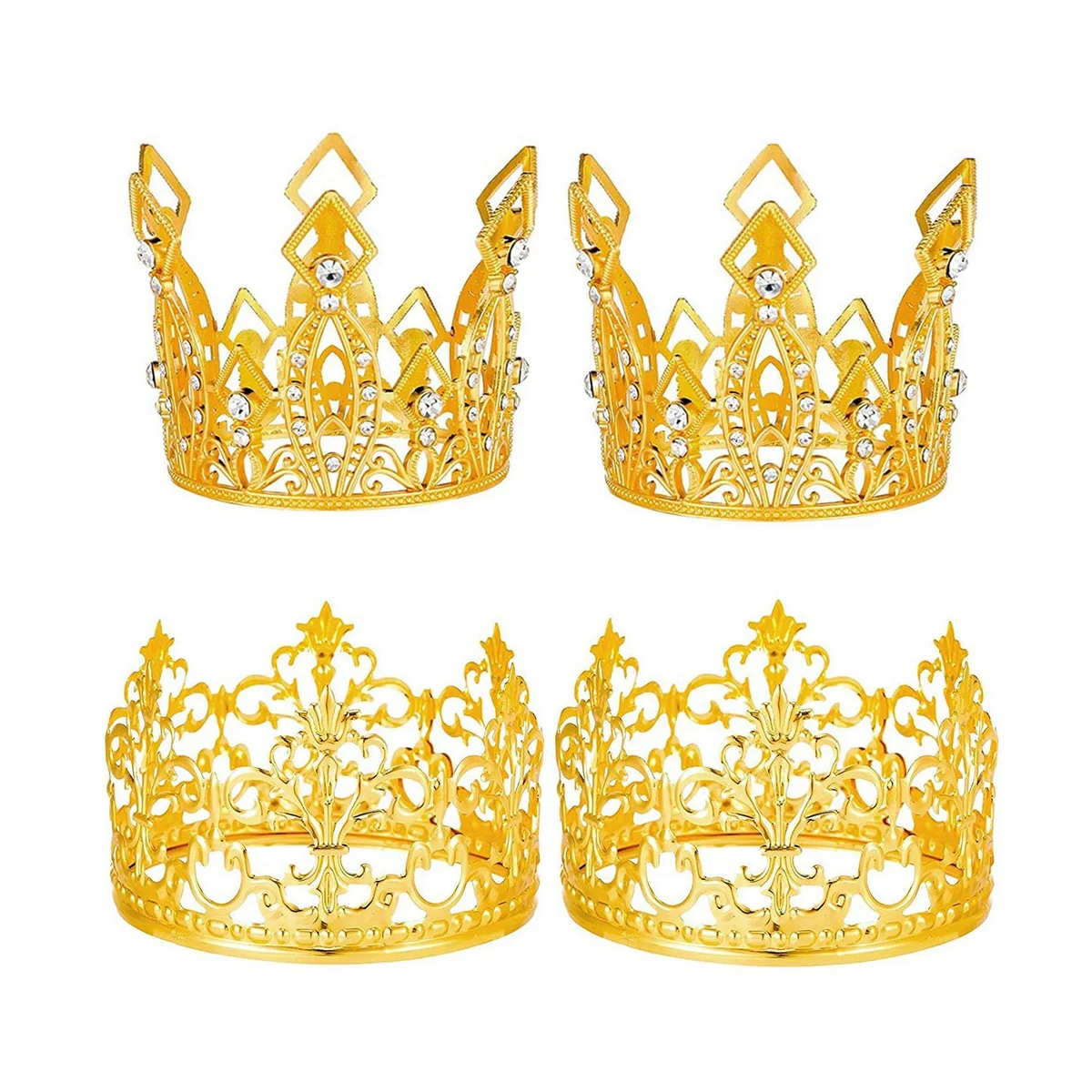 

4 Pcs Gold Crown Cake Topper Crown Tiara Cake Topper for Wedding Birthday Baby Shower Party Cake Decoration 2 Styles