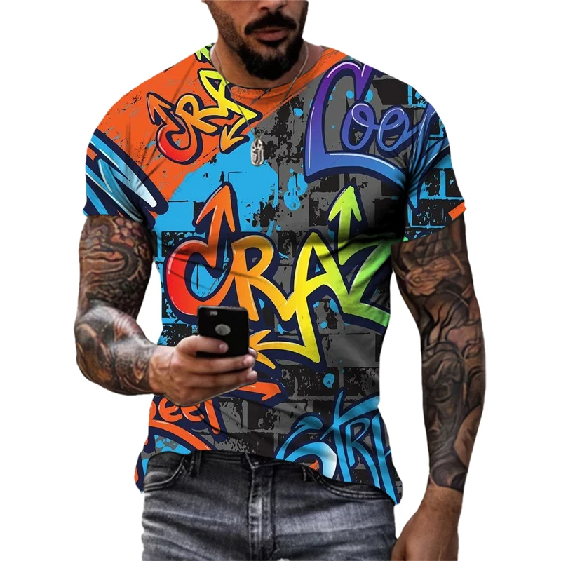 

Summer New 3D Printing Graffiti Men's T-Shirt 2023 Trend Fashion Casual Street Art Oversized T-Shirt Hip Hop Harajuku O-Neck T-S