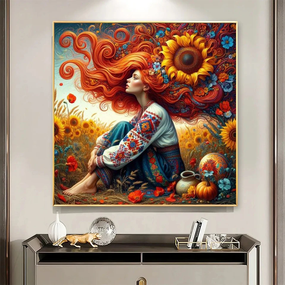 Beautiful Fantasy Long Haired Woman Diamond Painting New Rural Style Embroidery Mosaic Sunflower Full Cross Stitch Kit