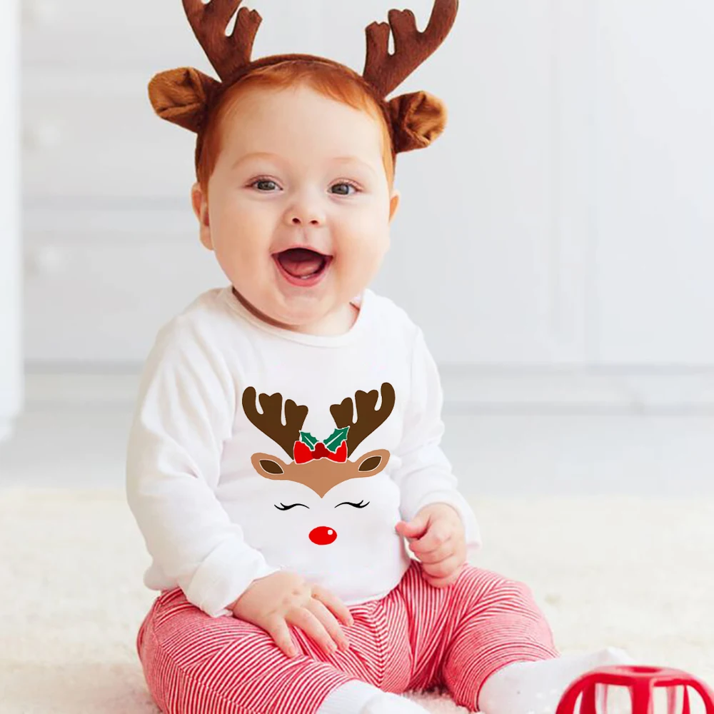 

Infant Newborn Christmas Deer Print Rompers Body Baby Clothes Boys Girls White Bodysuits Born Crawling Jumpsuit Xmas Party Gifts