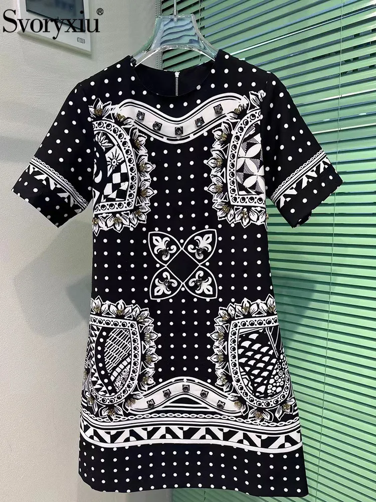 

Женское Короткое платье в горошек Svoryxiu, разноцветное Свободное платье с короткими рукавами, расшитое бисером, на лето 2019