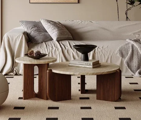 Современный журнальный столик из цельного дерева натуральный пещерный камень