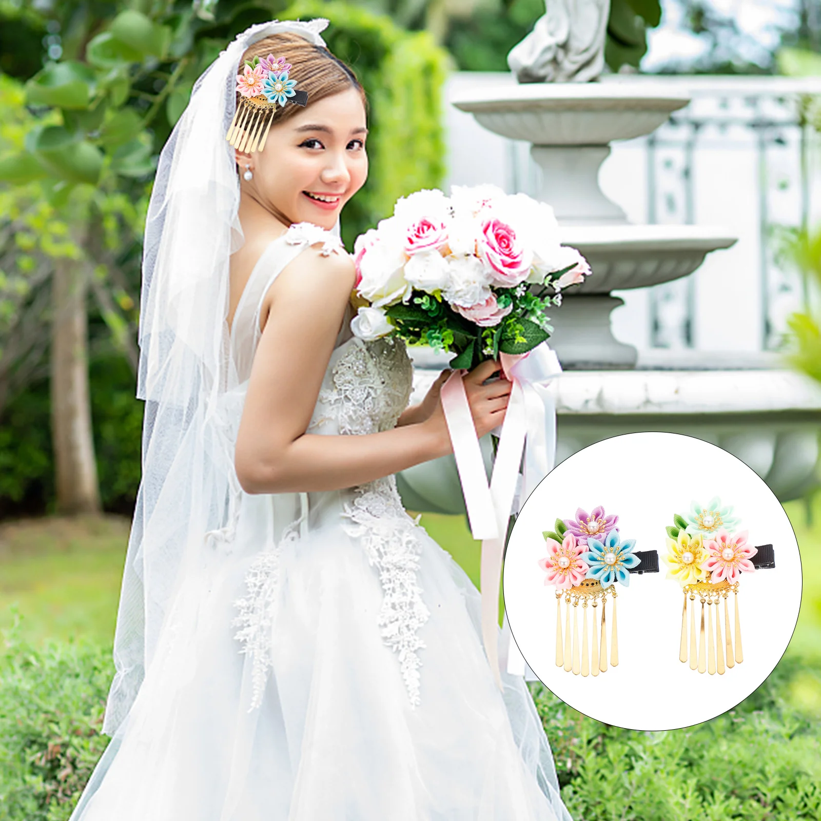 

2 Pcs Hairpin Flower Clip Vintage Clips Grips Wedding Accessories Chinese Tassel Barrette Kimono