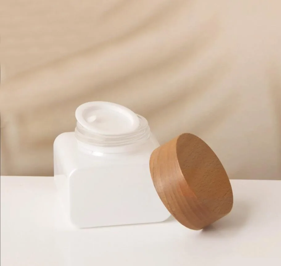 Белая стеклянная банка 30 г деревянная крышка Оловянная фотолампа увлажняющая