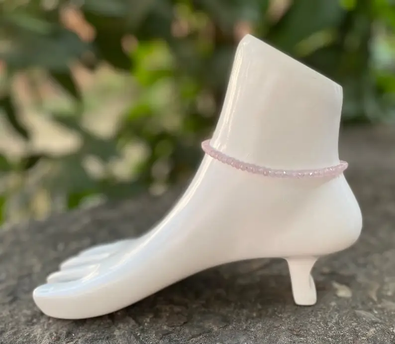 Pink Bead Anklet-Surfer Anklet-Rose Quartz Faceted Anklet-Zodian Anklet-Ankle Bracelet-Adjustable Anklet-Boho Anklet