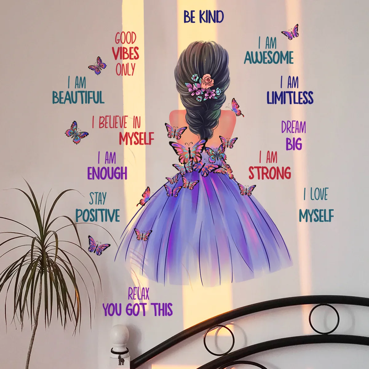 

Little Girl Butterfly English Wall Stickers Self-adhesive PVC Home Decor for Living Room Bedroom Wall Decorations Stickers
