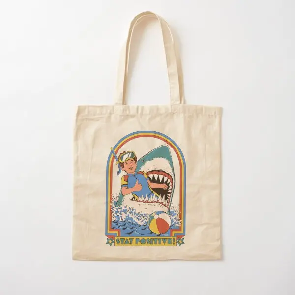

Stay Positive Cotton Canvas Bag Reusable Ladies Grocery Shopper Fashion Handbag Casual Women Printed Travel Shoulder Bag Tote