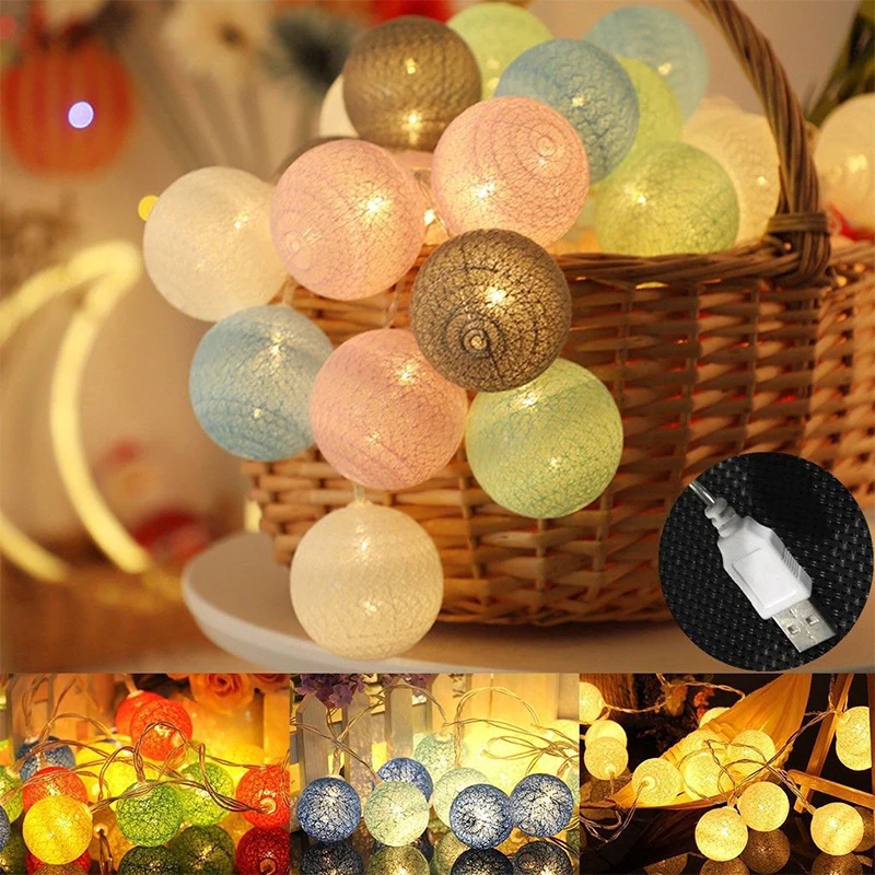 

20 Leds Cotton Balls Lights LED Fairy Garland Ball Light For Home Kid Bedroom Christmas Party Garden Holiday Lighting Decoration