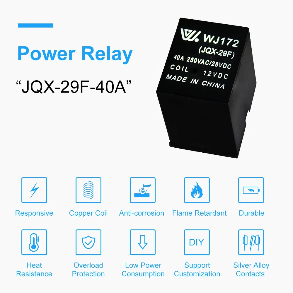 

WJ172 12vdc 24vdc 110vdc 220vdc 40A 6PIN Coil Power Relay SPDT SPST electric relay jqx with CE/CQC/UL/ RoHS/Reach