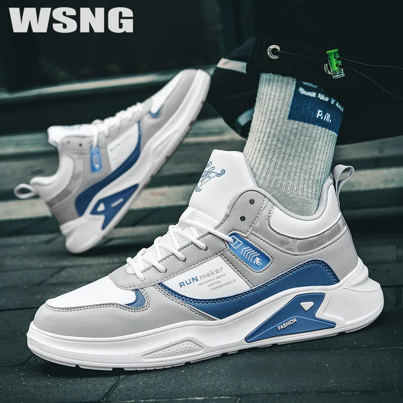 

WSNG Men's Shoes Mid-top Breathable Soft Sole Sneakers Men's Wild Youth Sports Leisure Leather Panel Shoes Inner Climbing Shoes
