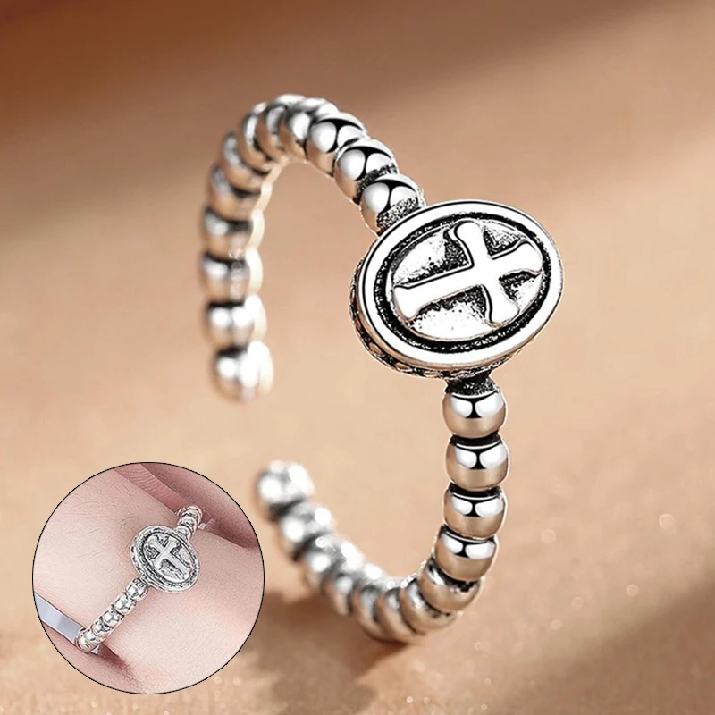 

New Vintage Adjustable Ring Womens Jewellery Gift Adjustable Round Cross Fashion