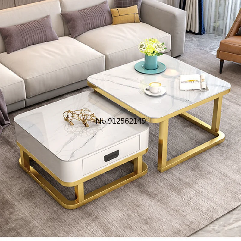 

Кофейный столик для гостиной, золотой зеркальный стол-трансформер с деревянным ящиком, домашняя мебель