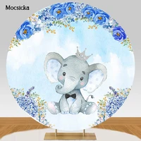 mocsicka blue elephant round backdrop cover for baby shower boy birthday party newborn baptism customized round photo background