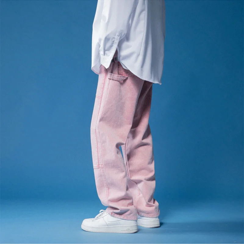 DEEPTOWN Classic Straight Black Jeans Men Korean Youth Denim Pink Pants Loose Casual Streetwear Trousers Male Hip Hop Spring
