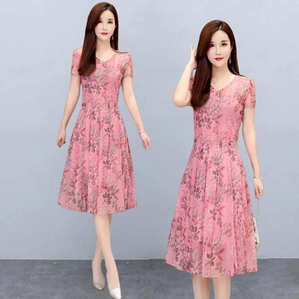 

Women's Floral Dress 2021 New Summer Temperament Mature Style Slim Fit, Age Reducing Fashion Medium Length Skirt