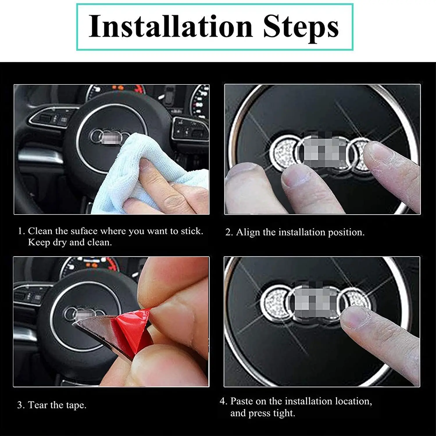 Наклейка на руль с кристаллами и стразами для Audi A1 A3 A4 A5 A6 A7 A8 Q3 Q5 Q7 S3 S5 S6 S7 S8 RS3 RS4 RS5 RS6