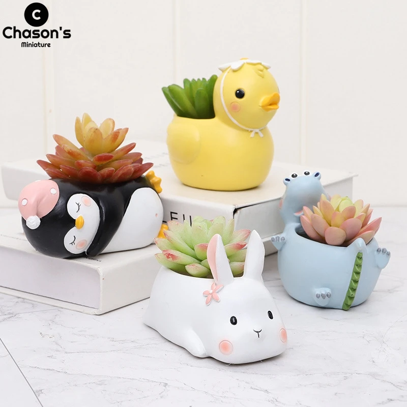 

Kawaii Cute Animals Figurines Succulents Potted Plants Flower Holder Vase Container Bonsai Home Decor Decoration Accessories