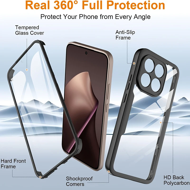 Фото 360 °   Противоударный чехол для Xiaomi 15T Pro Mi 15T с защитой экрана, прозрачный, гибридный, прочный, для передней и задней панели №3
