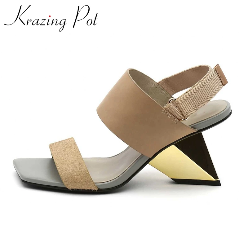 

Krazing Pot 2022 summer special design cow leather peep toe strange high heels European style mature modern women sandals L26