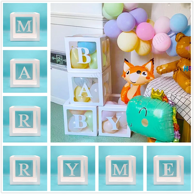 

Alphabet Name Box Transparent Birthday Balloon Box Kids Latex Balloon Baby Shower 1st Birthday Party Decoration Wedding Globos