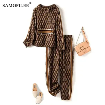 Two Piece Sets Womens Outifits European Casual Winter Hooded Pullover Sweater Elastic Waist Pants Two-piece Women's Tracksuit 1