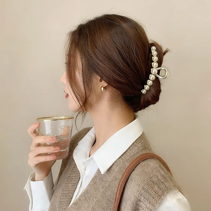 

Жемчужный металлический захват Большой корейский стиль аксессуары для волос Ins заколка для волос спина заколка для волос в виде акулы закол...