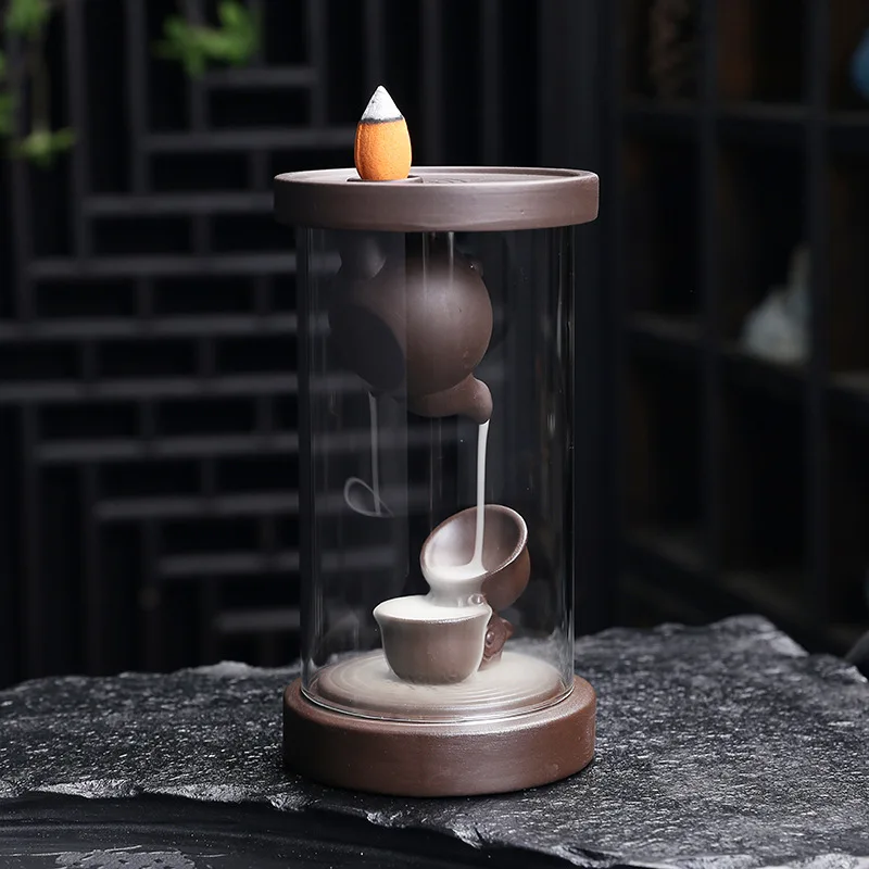 

Purple Sand Windproof Cover Backflow Incense Burner Creative Tea Room Aromatherapy Stove Ornaments Incense Holder