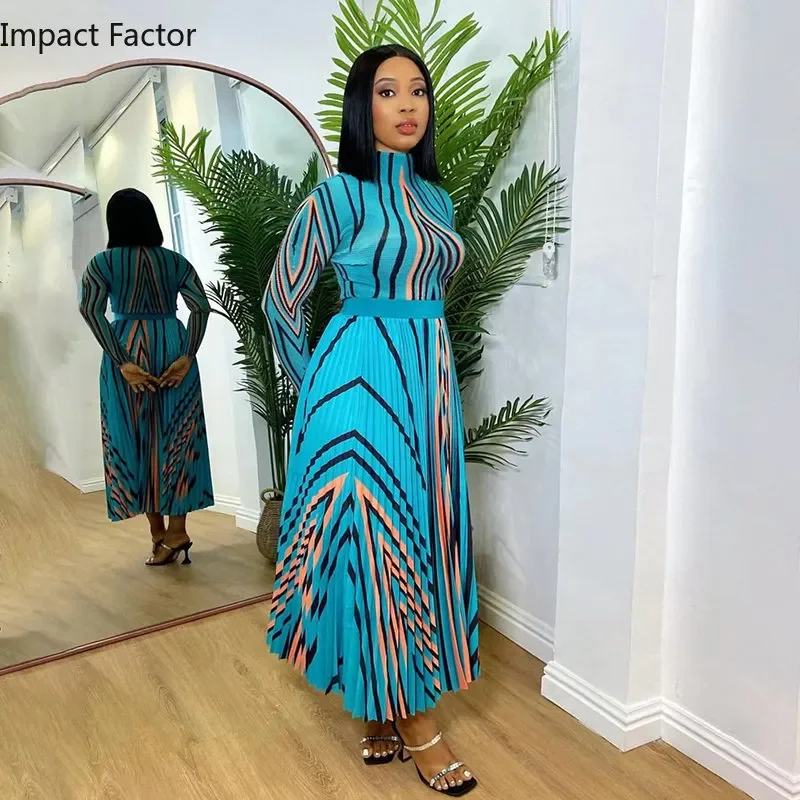 

NEW2023 Miyake Pleated Fashion V-shaped Printed Women's Suit New Mid Neck T-shirt In Autumn Winter 2022 (Top+ Skirt) Two-pie