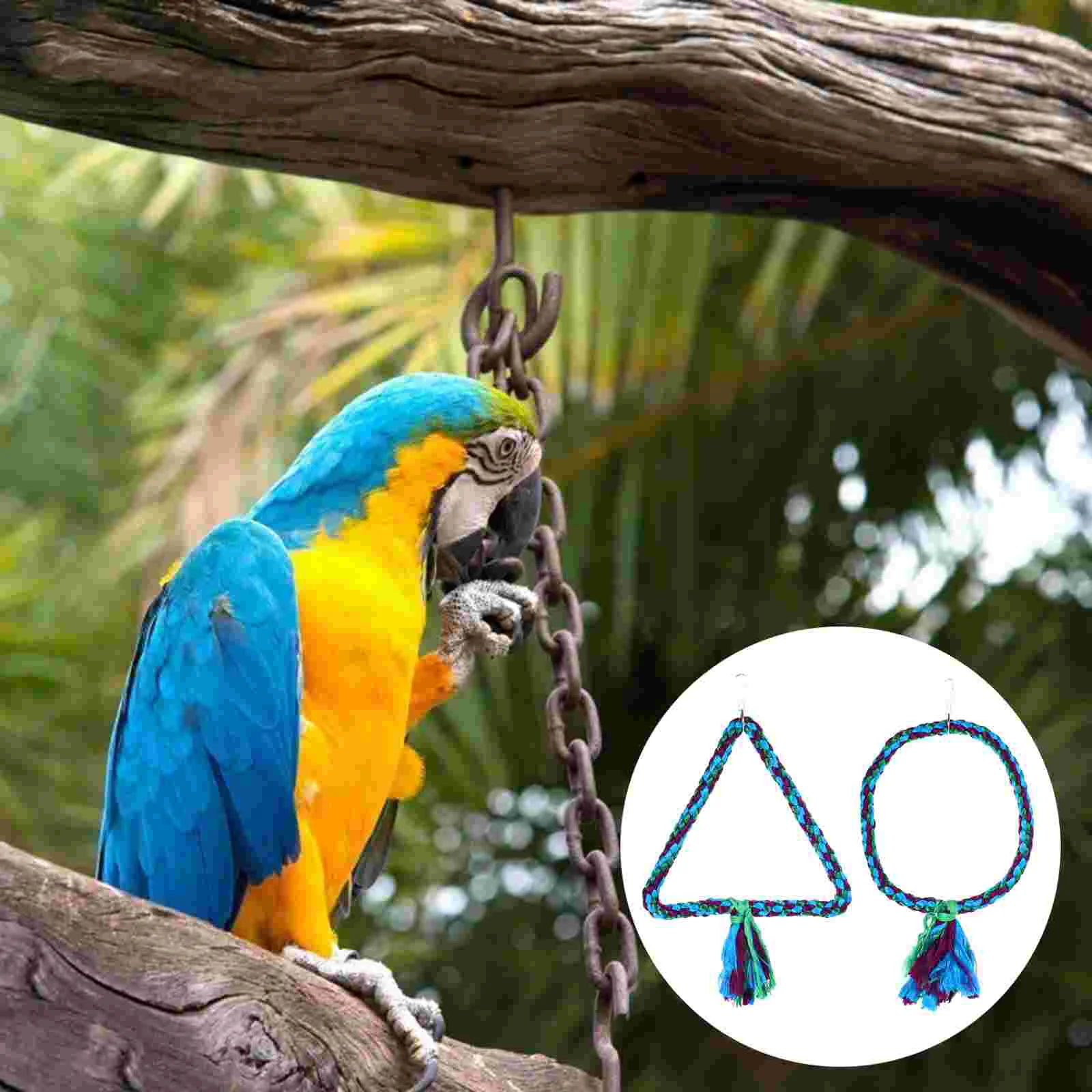 

Bird Parrot Rope Swing Perch Toys Perches Cage Chewing Toy Triangle Climb Hanging Swings Circle Ring Stand Round