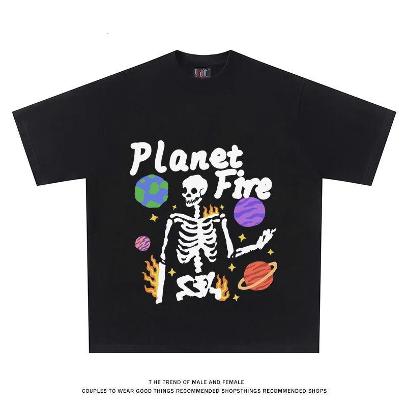 

Men T Shirt Oversized Cotton Skulls Graphic Printed Short Sleeve Fashion Vintage O-Neck Streetwear Men Women T Shirt