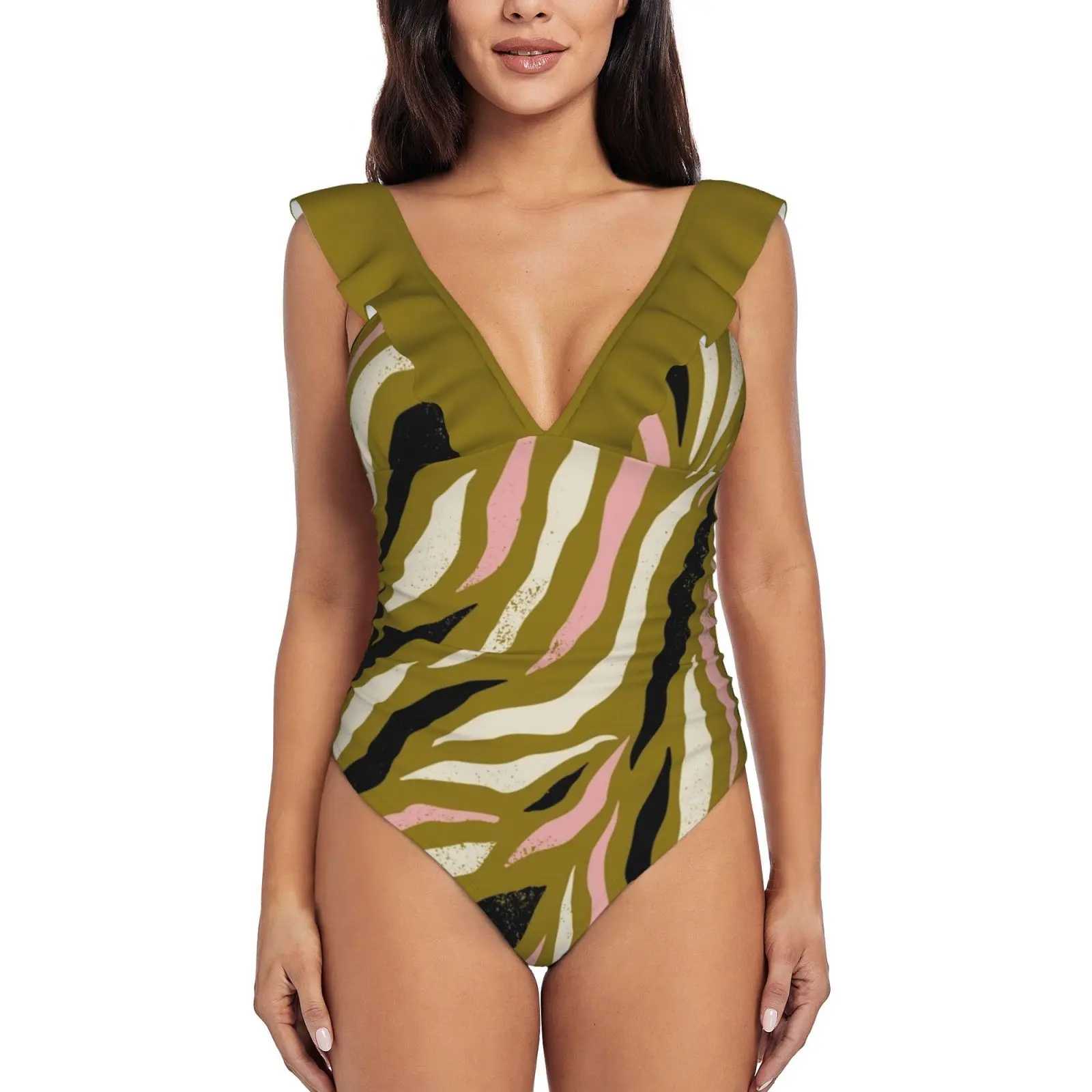 

Фон с красочным узором зебры. Модный монокини для рук, новый слитный купальник с оборками, женский сексуальный купальник для женщин