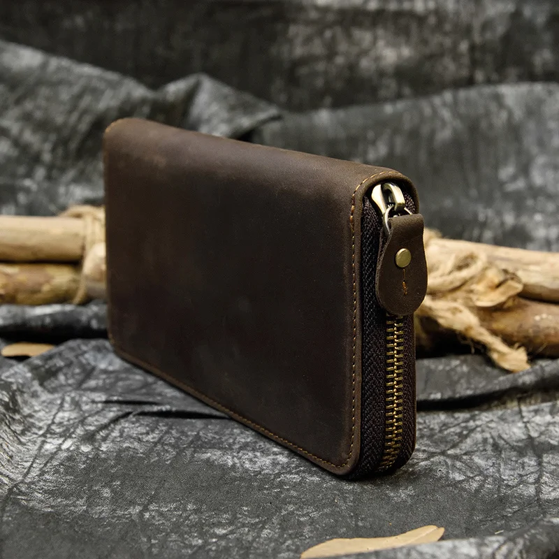 

Long Men's Zip Wallet Natural Cow Skin Purse Leather Credit Bank Card Cash Cell Phone Wallets Men Women Male High Quality