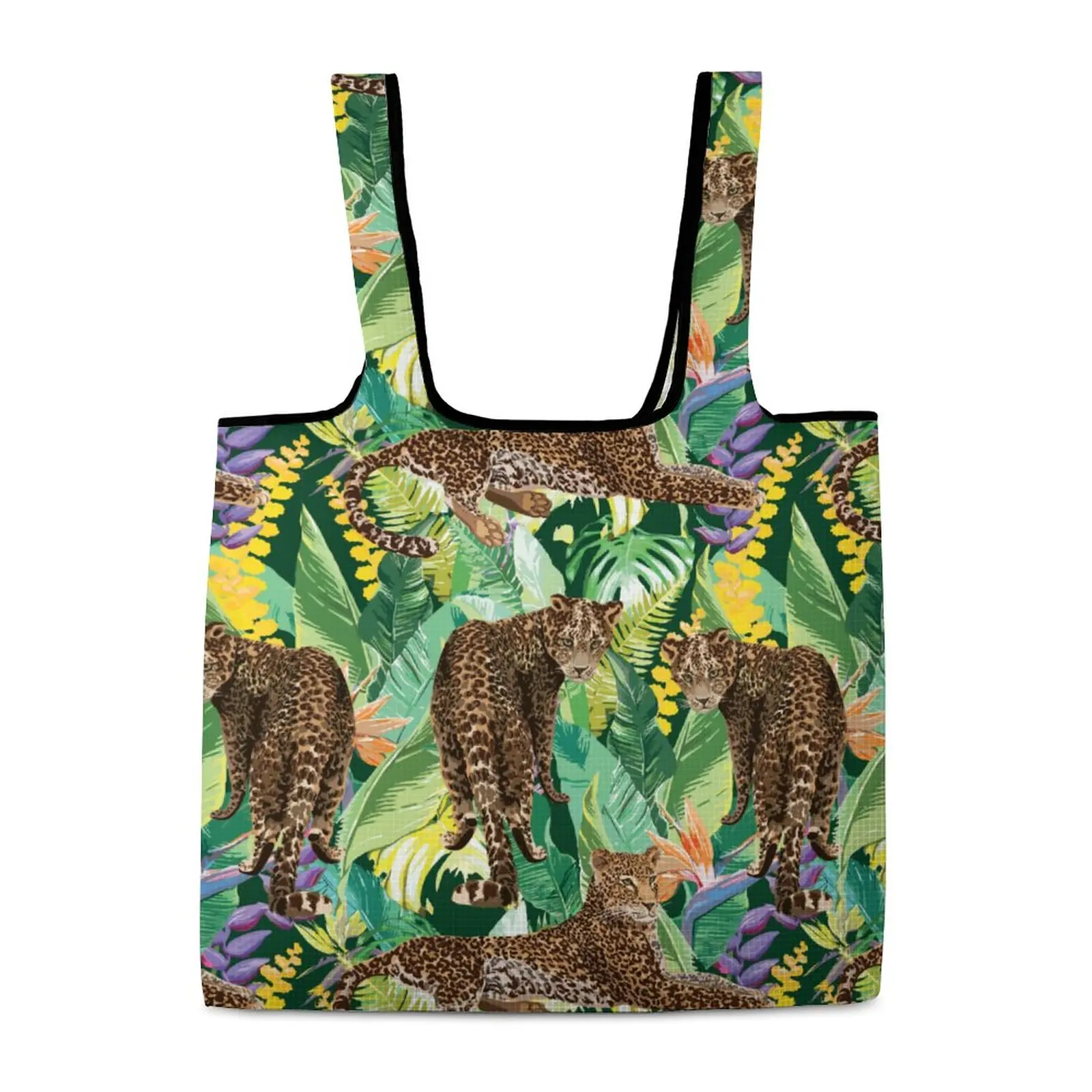 Colored Animal Leaves Full Printed Foldable Totebag Large Capacity Reusable Grocery Bag Supermarket Handbag Custom Your Photos