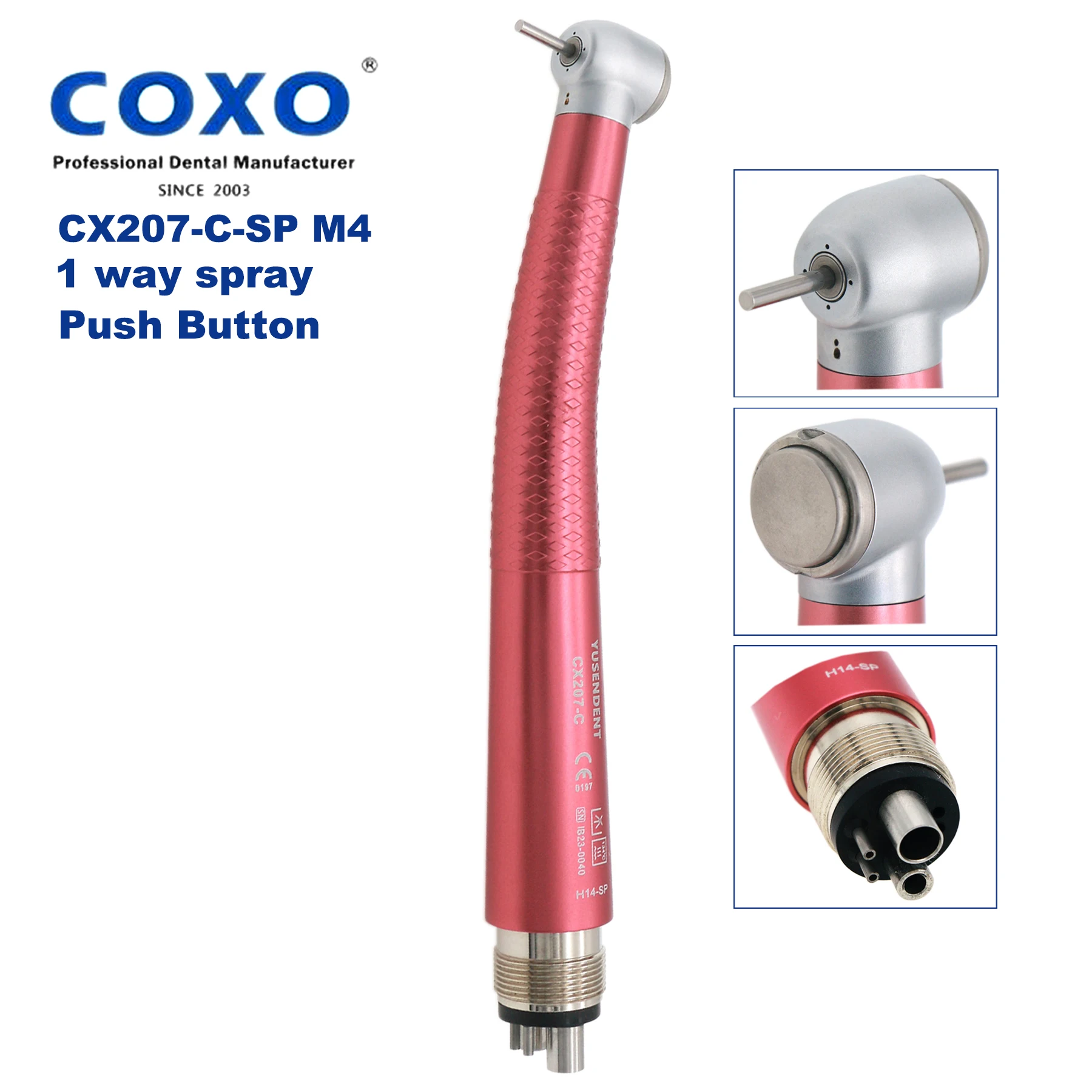 

NSK PANA MAX Type COXO YUSENDENT Dental Push Button Turbine High Speed Standard Head Red Color Handpiece M4 4Holes CX207-C-SP