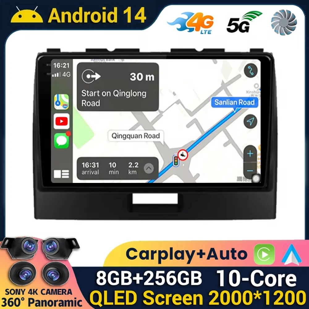 Фото Автомобильный радиоприемник Android 14, мультимедийный видеоплеер для Suzuki Wagon R 2010 2011 2012 2013 2014 2015 2016 2017 2018 GPS Navi 360 Camera №1
