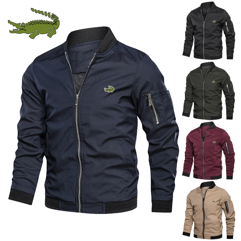 

Men's business fashion jacket stand collar print casual zipper jacket outdoor sports coat windbreaker